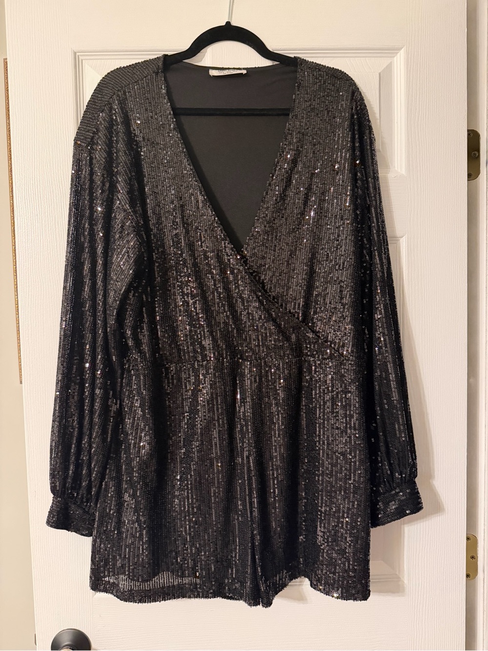 Saint Genies Black Sequin Wrap Playsuit Romper Plus Size US 16